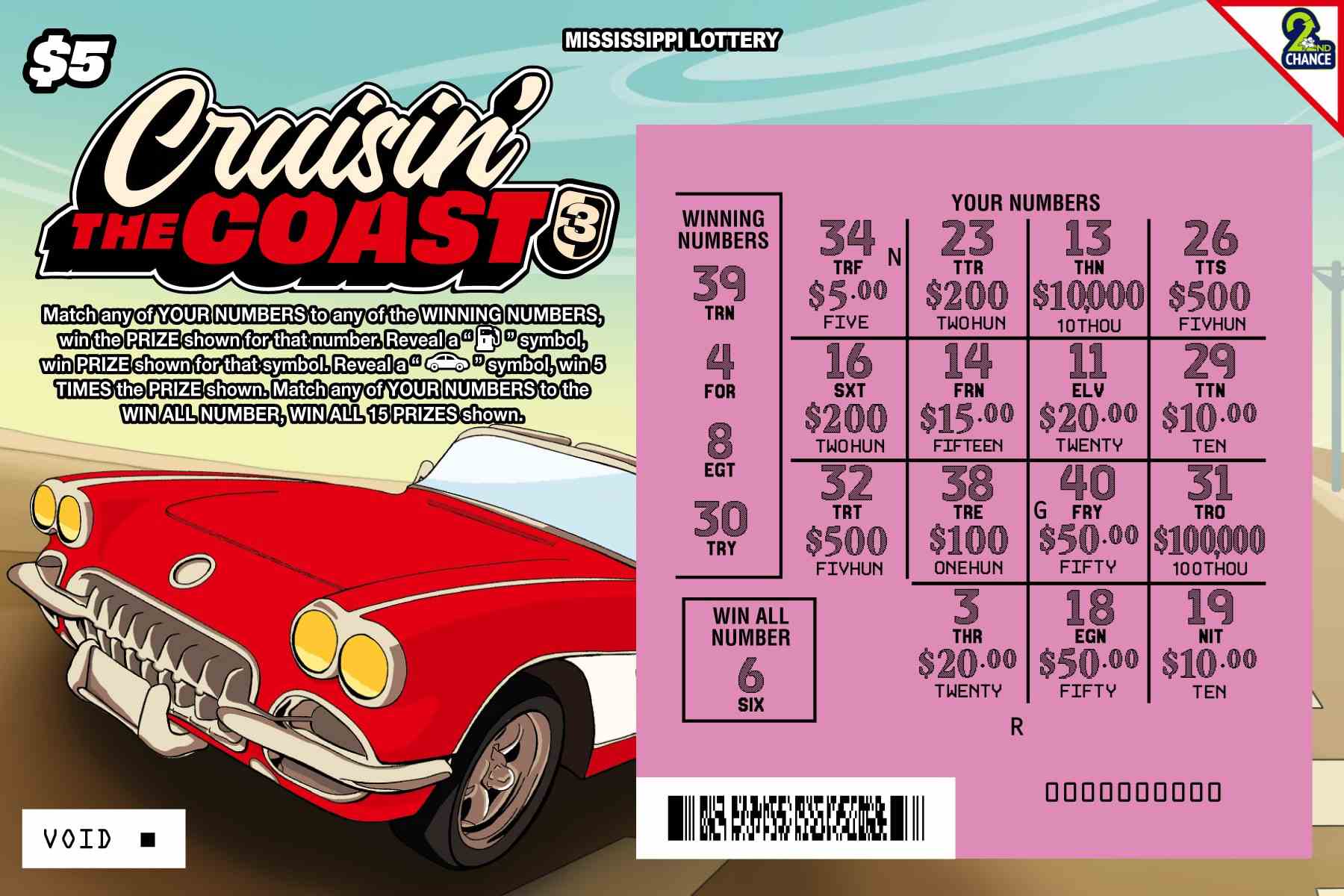 Cruisin The Coast 2 scratchcard - game number #180 - front-scratched
