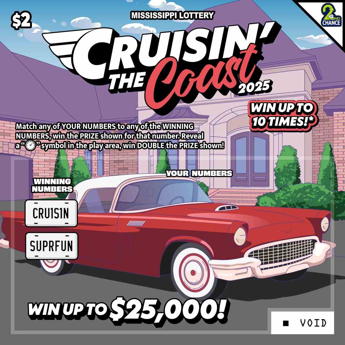 Cruisin The Coast 2025 scratchcard - game number #215 - front-scratched