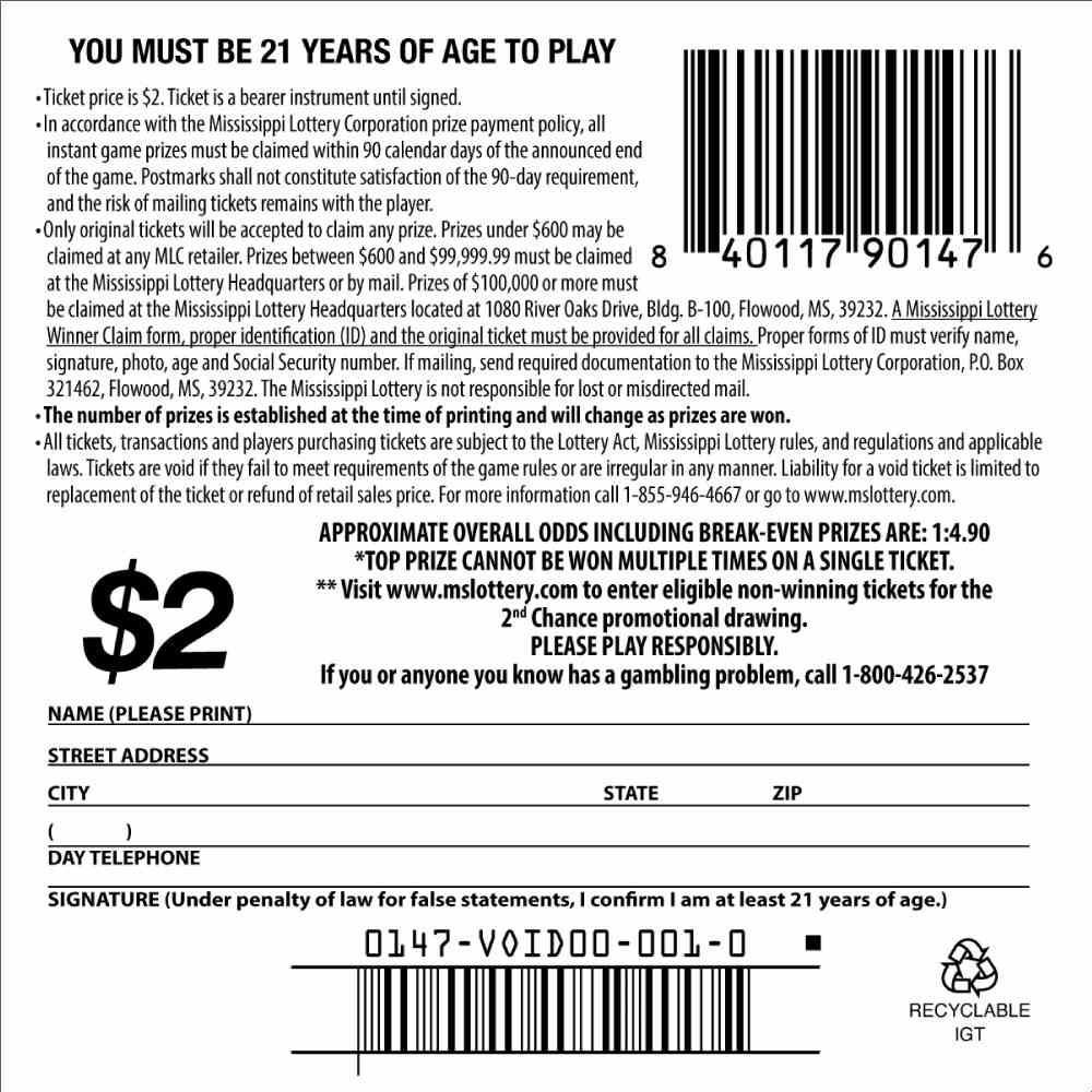 Easy As 1 2 3 scratchcard - game number #147 - back