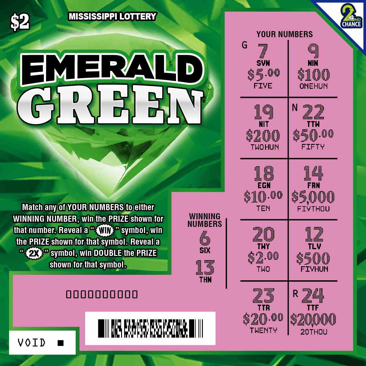 Emerald Green scratchcard - game number #181 - back