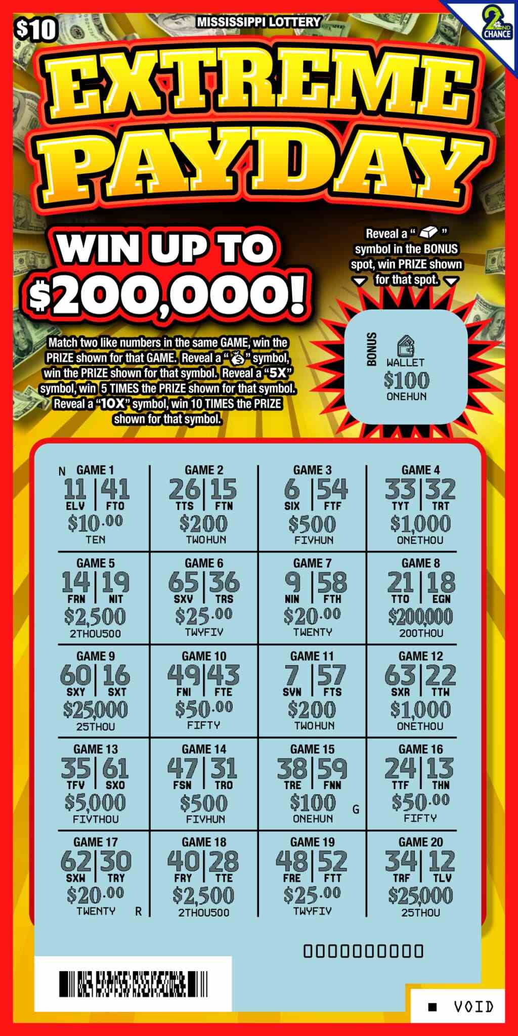 Extreme Payday scratchcard - game number #174 - front-scratched