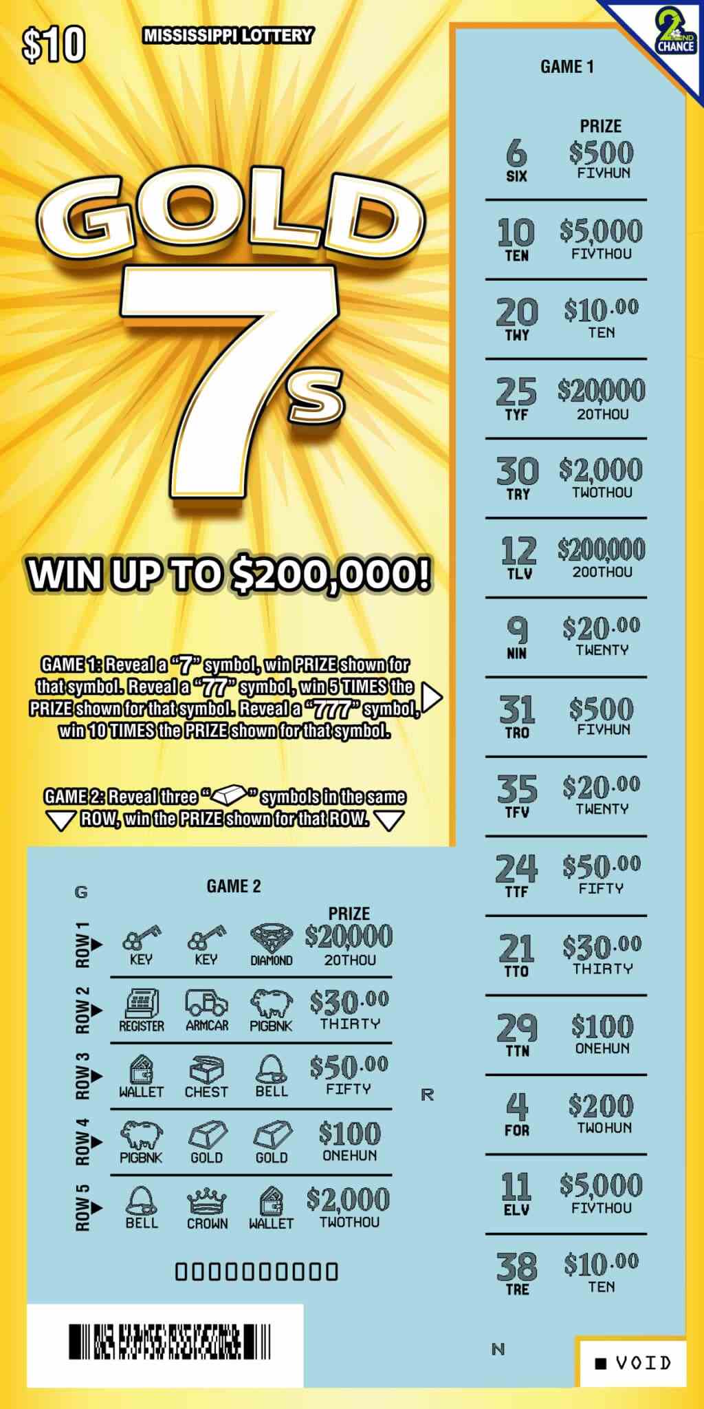 Gold 7S scratchcard - game number #143 - front-scratched