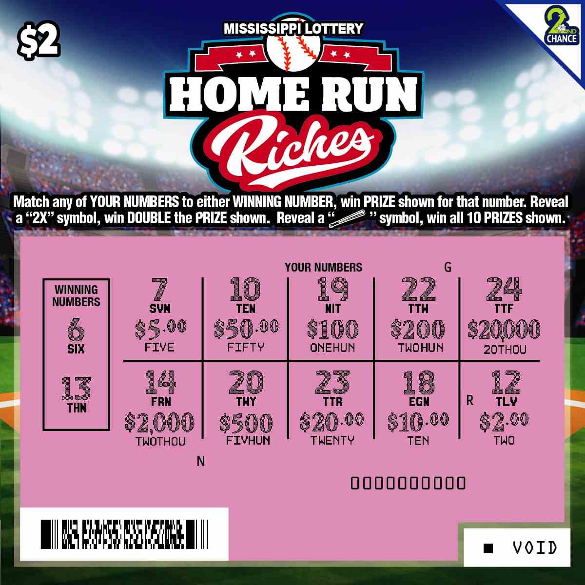 Home Run Riches scratchcard - game number #166 - front-scratched