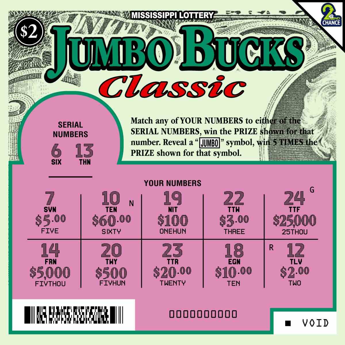 Jumbo Bucks Classic scratchcard - game number #169 - front-scratched