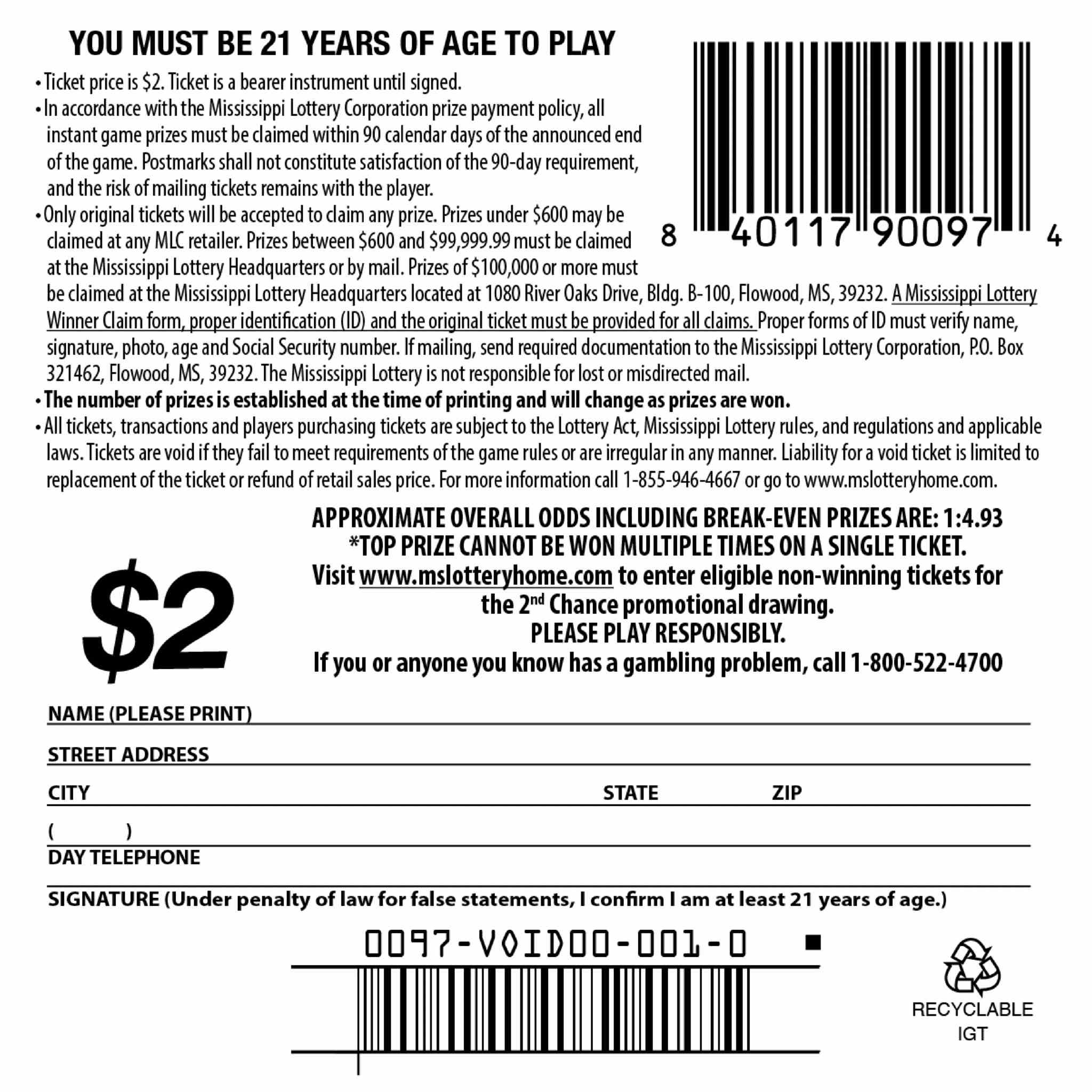 Summer Lucky Times 5 scratchcard - game number #97 - back