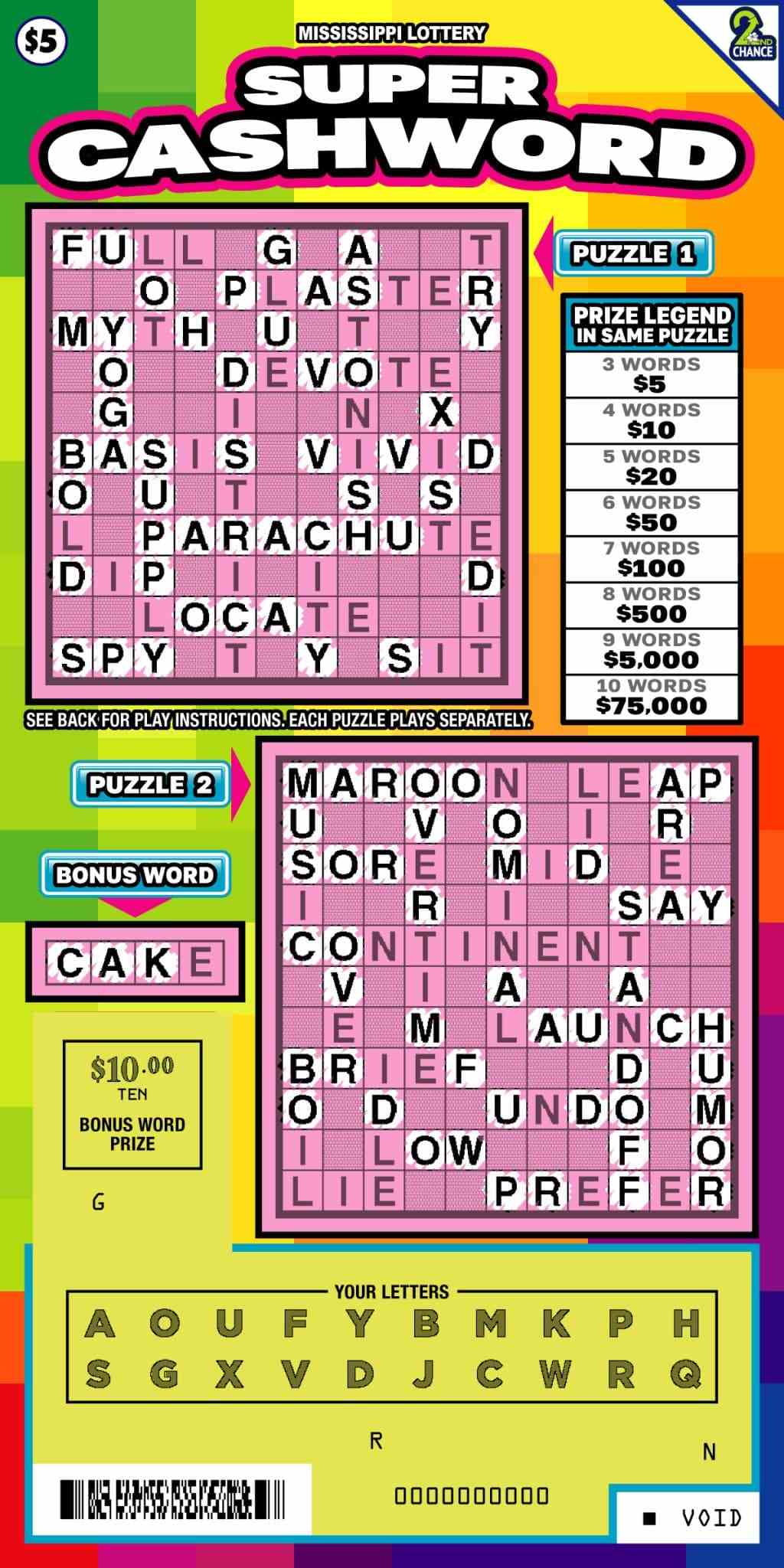 Super Cashword scratchcard - game number #191 - front-scratched