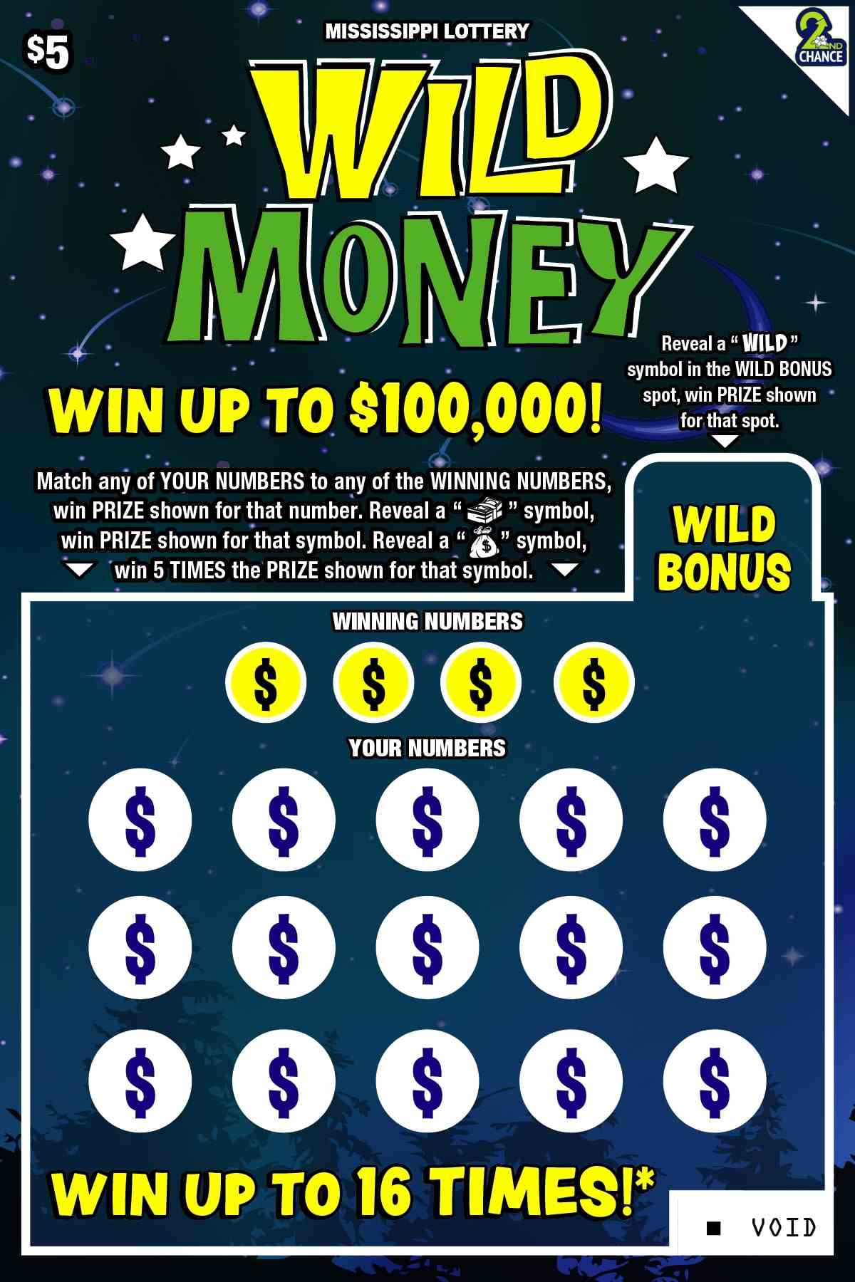 Wild Money scratchcard - game number #186 - front-scratched