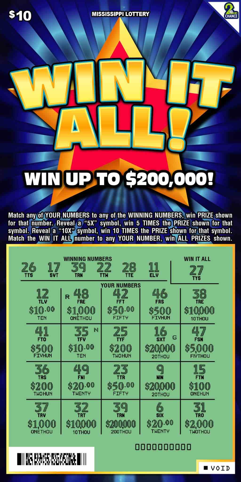 Win It All scratchcard - game number #84 - front-scratched