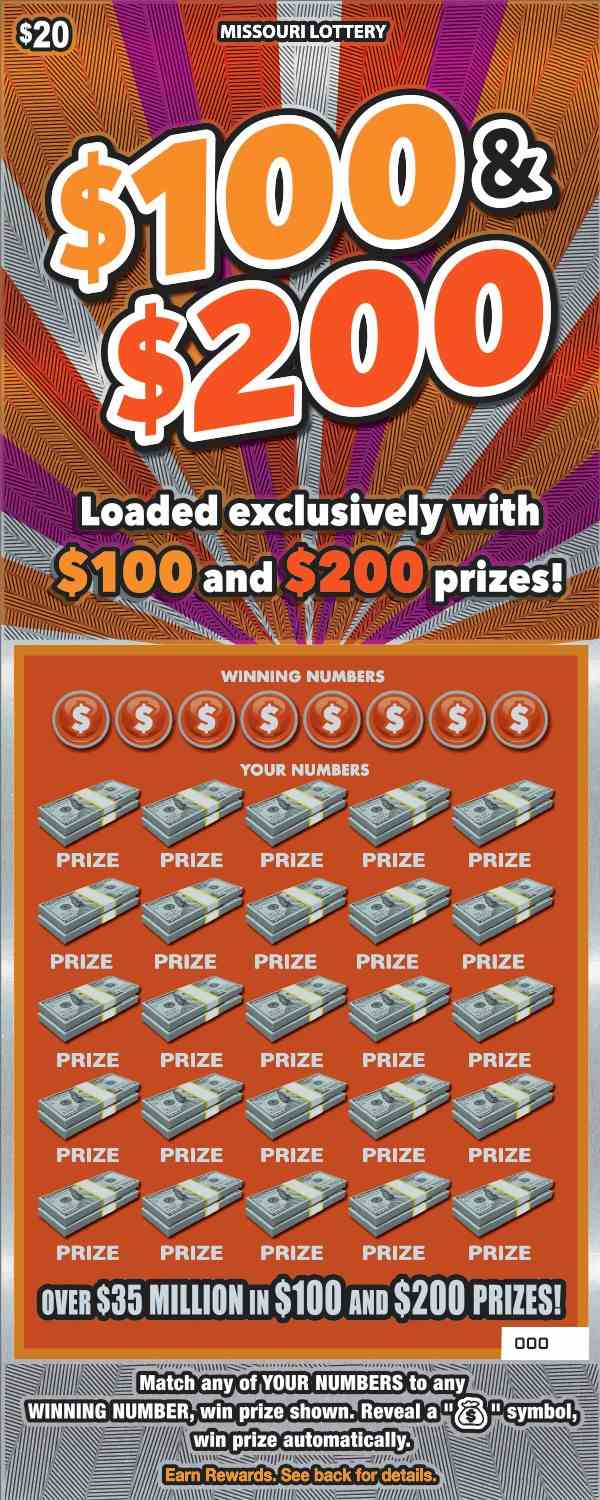 $100 & $200 scratchcard - game number #389 - front