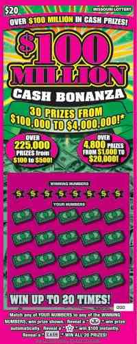 $100 Million Cash Bonanza scratchcard - game number #21 - front