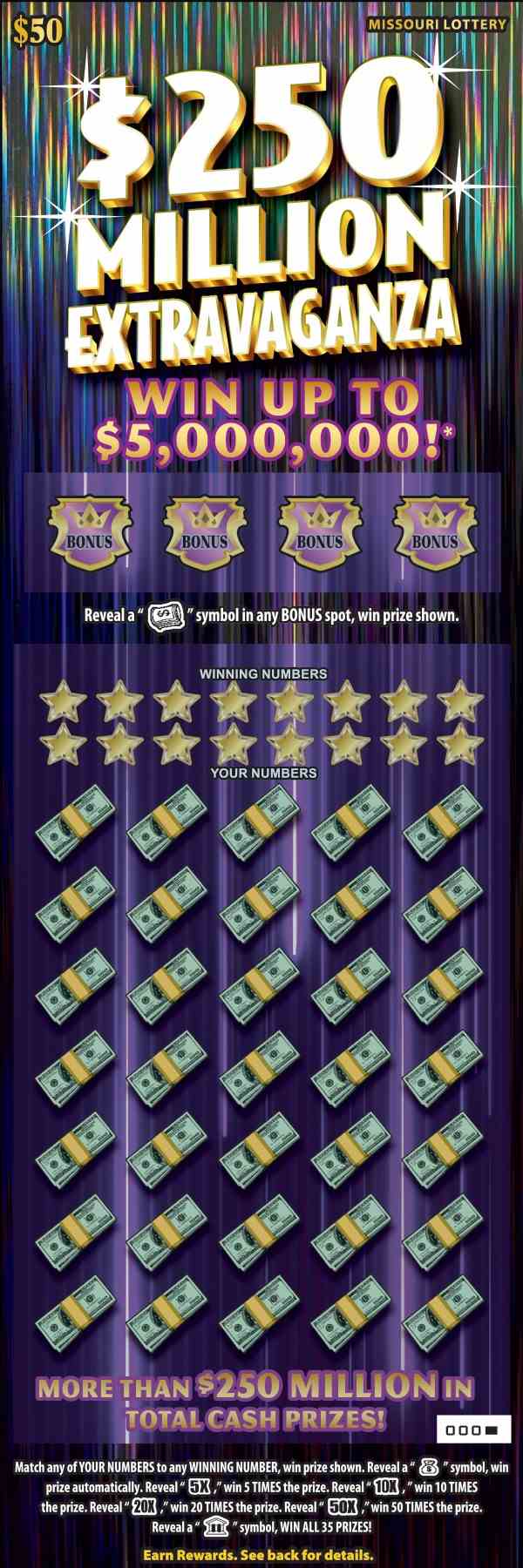 $250 Million Extravaganza scratchcard - game number #508 - front