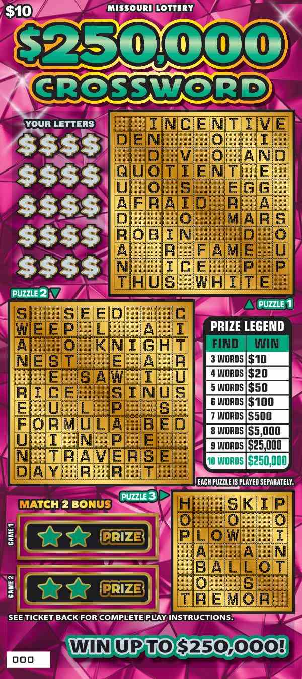 $250,000 Crossword scratchcard - game number #550 - front