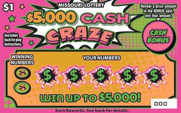$5,000 Cash Craze scratchcard - game number #498 - front