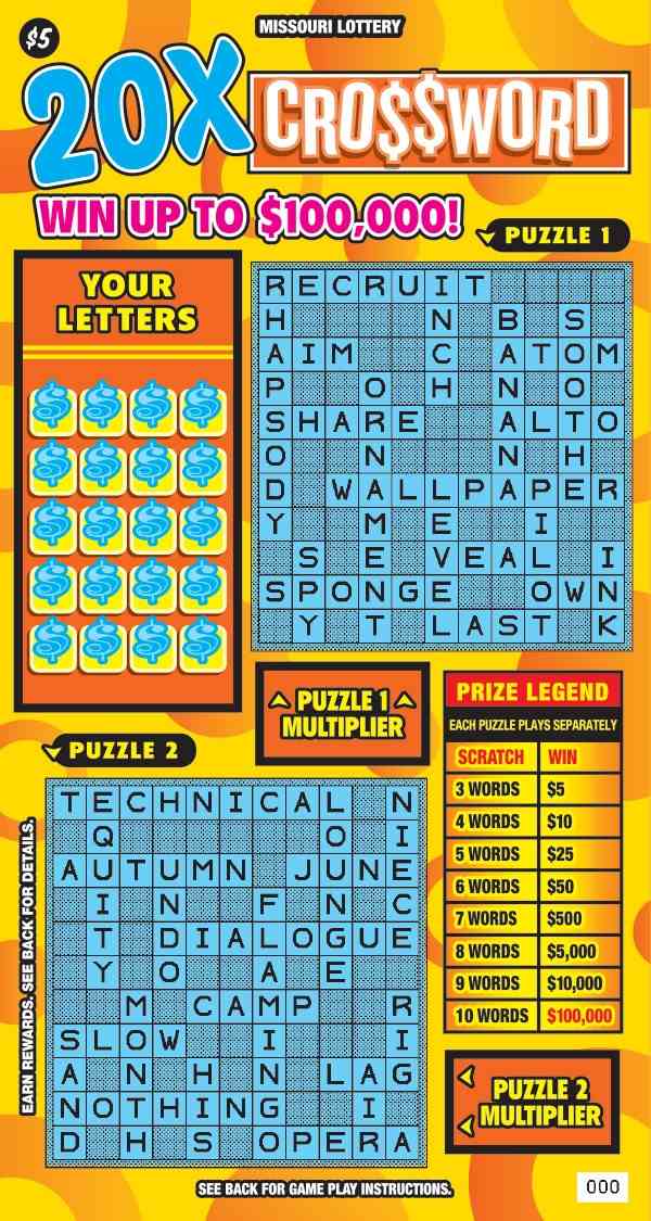 20X Crossword scratchcard - game number #465 - front