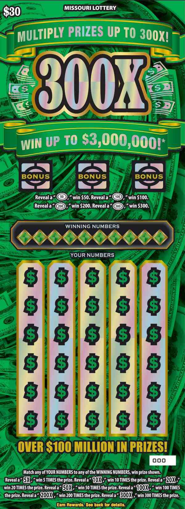 300X scratchcard - game number #586 - front