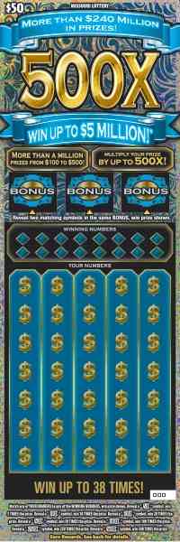 500X scratchcard - game number #421 - front