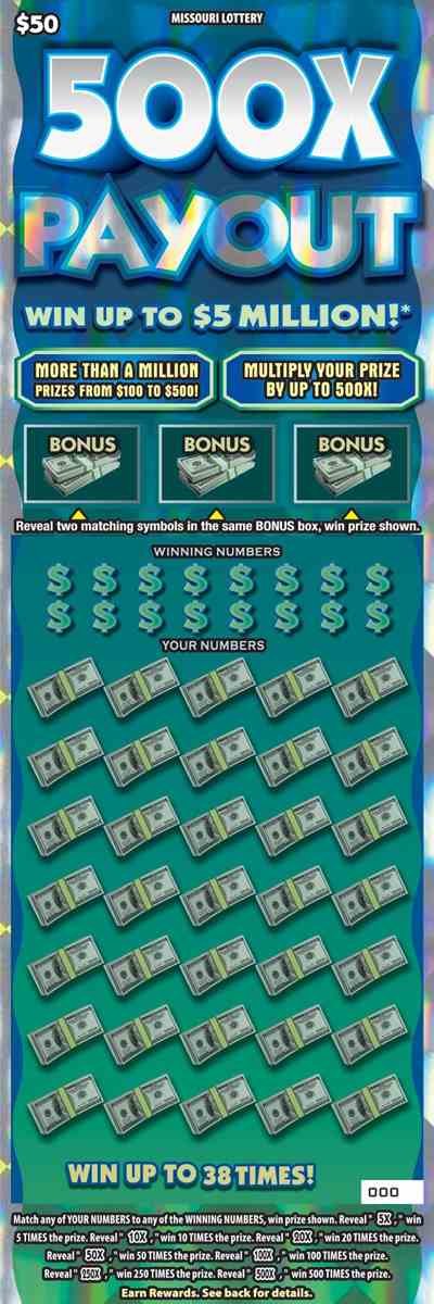 500X Payout scratchcard - game number #554 - front