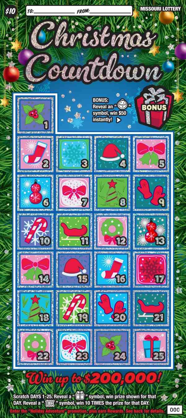 Christmas Countdown scratchcard - game number #481 - front