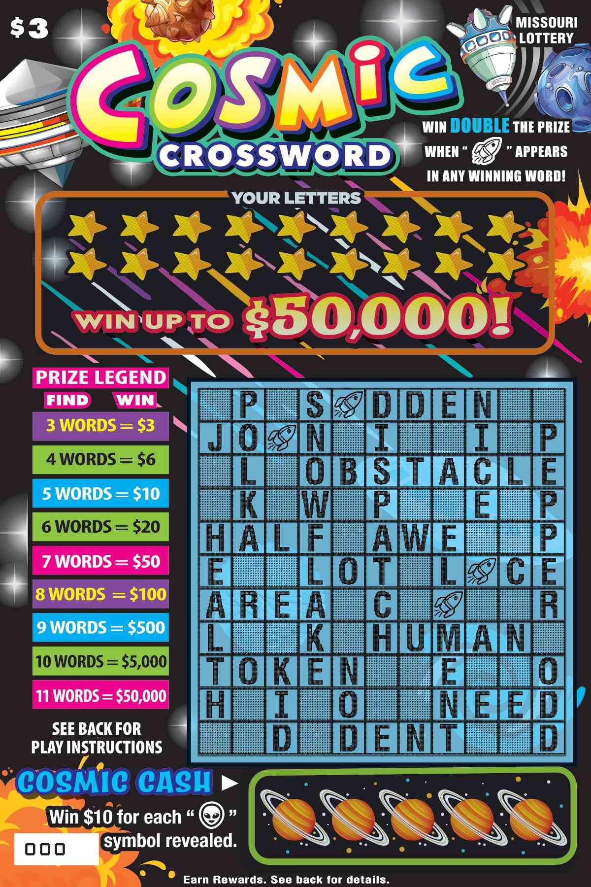 Cosmic Crossword scratchcard - game number #528 - front
