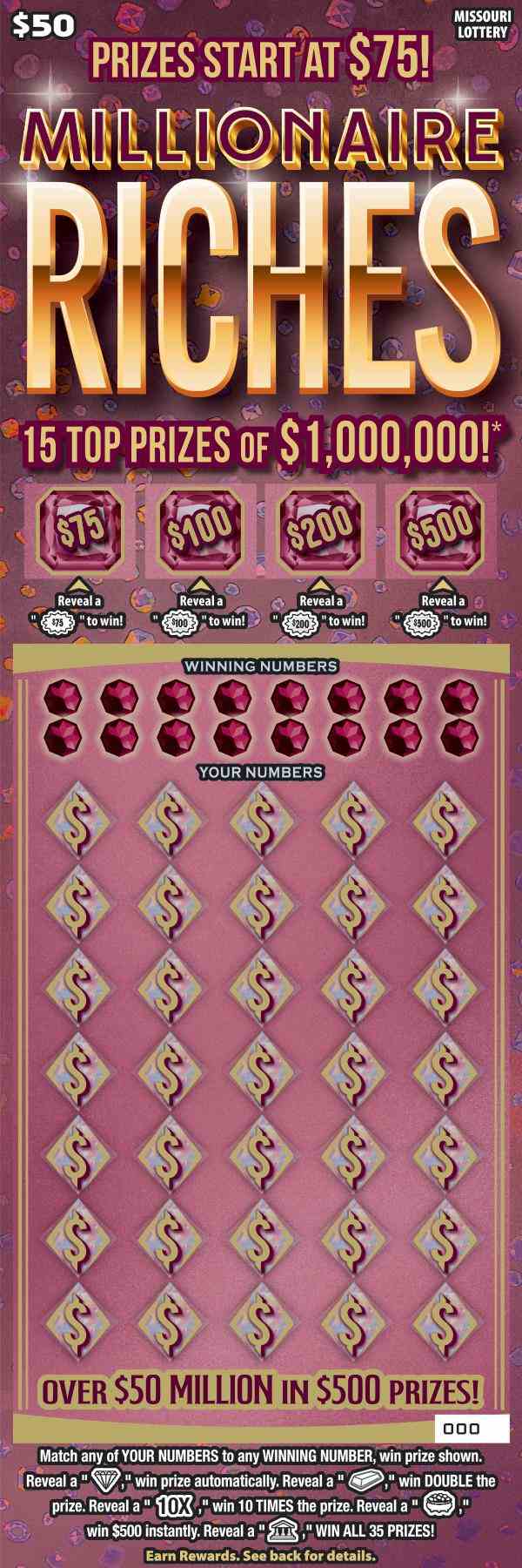 Millionaire Riches scratchcard - game number #576 - front