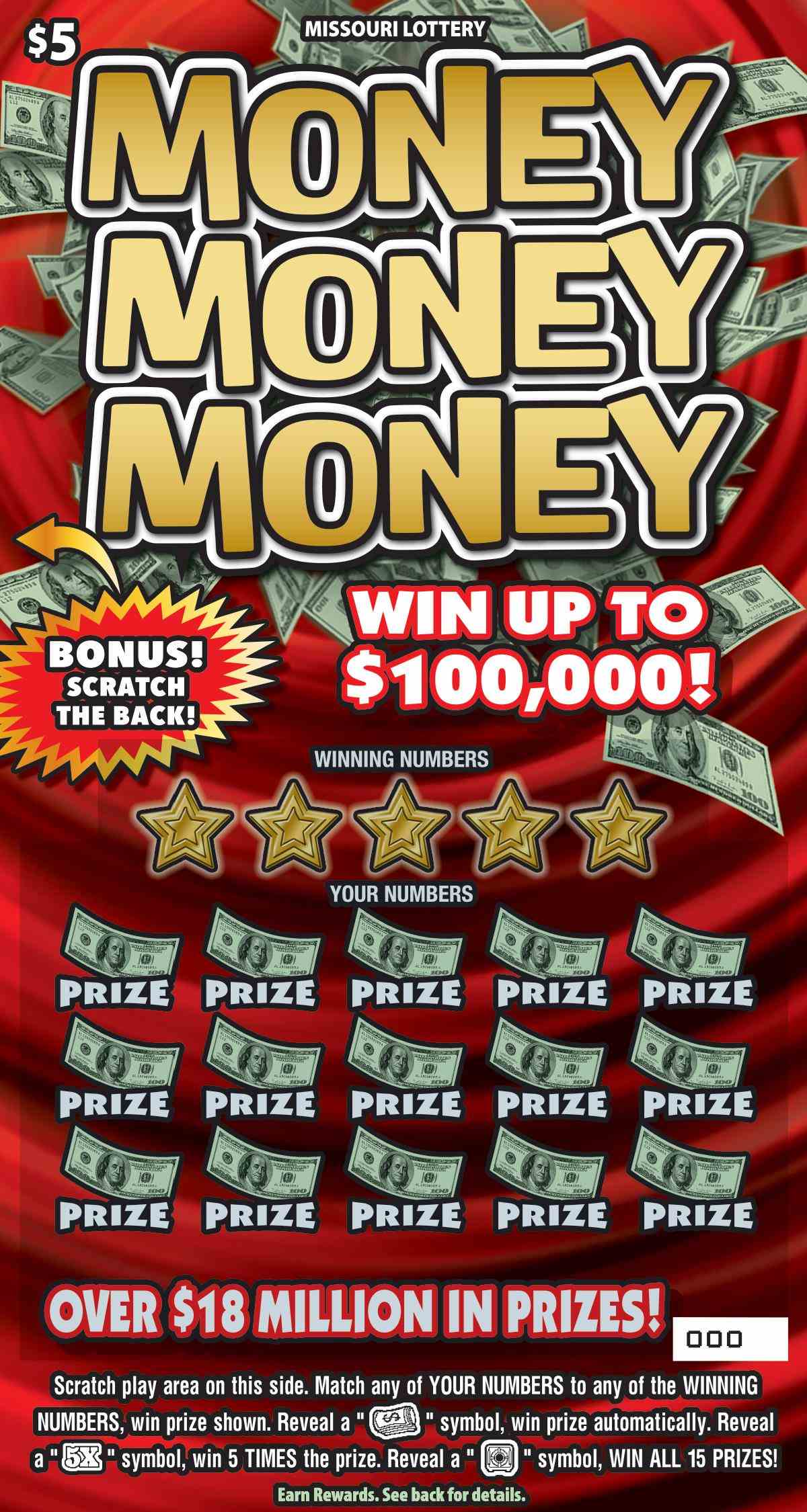 Money Money Money scratchcard - game number #527 - front