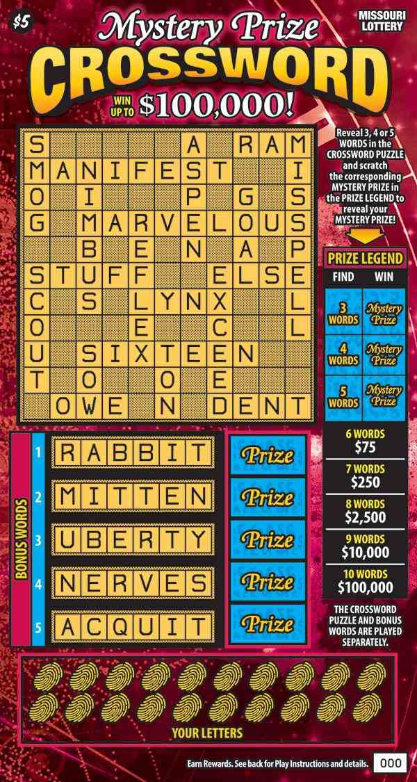 Mystery Prize Crossword scratchcard - game number #533 - front