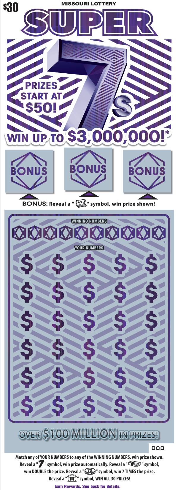 Super 7S scratchcard - game number #551 - front