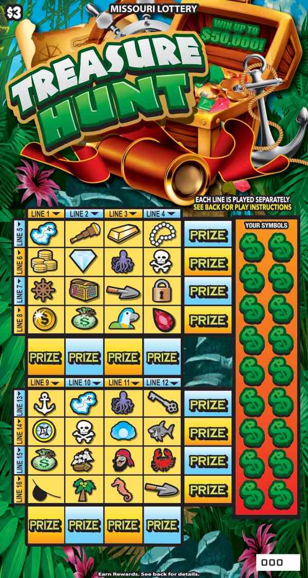 Treasure Hunt scratchcard - game number #452 - front