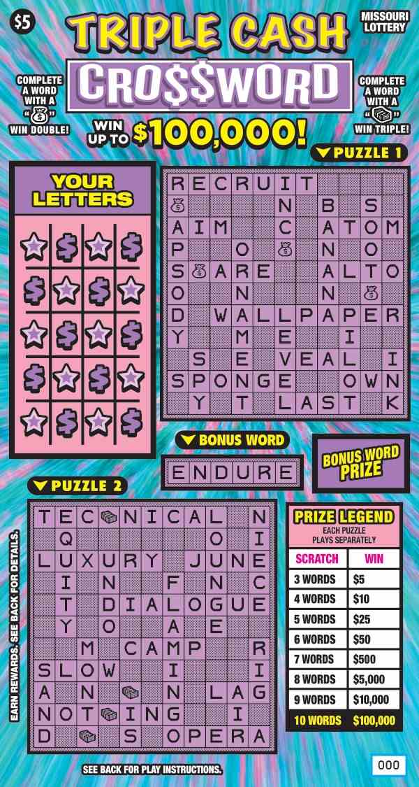 Triple Cash Crossword scratchcard - game number #504 - front