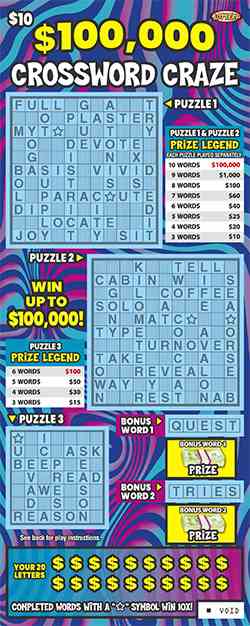 $100,000 Crossword Craze scratchcard - game number #1070 - front