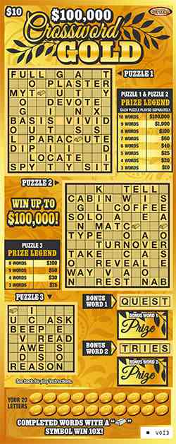 $100,000 Crossword Goldnew! scratchcard - game number #1101 - front