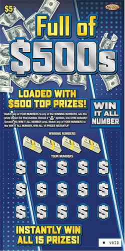 Full Of $500S scratchcard - game number #1094 - front