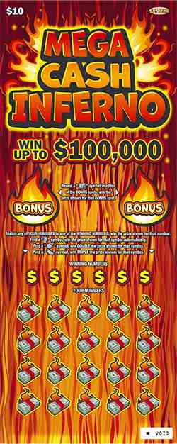 Mega Cash Inferno scratchcard - game number #1092 - front
