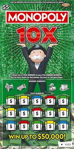 Monopoly 10X scratchcard - game number #1346 - front