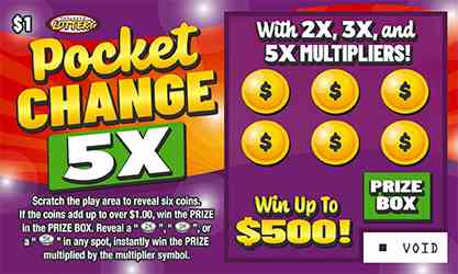 Pocket Change 5X scratchcard - game number #1035 - front
