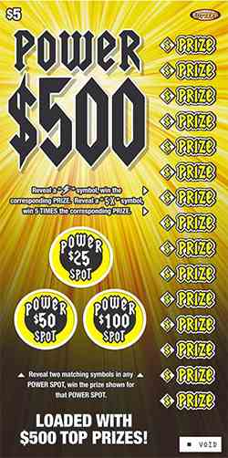 Power $500 scratchcard - game number #1382 - front