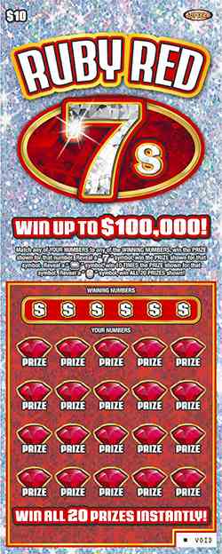Ruby Red 7S scratchcard - game number #1380 - front