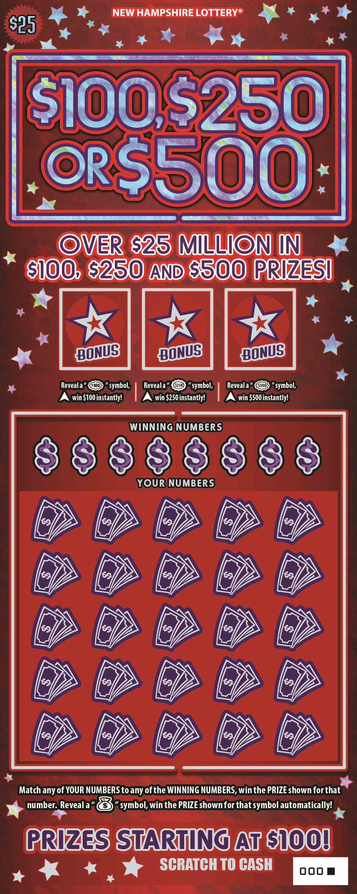 $100, $250 or $500 scratchcard - game number #1592 - front