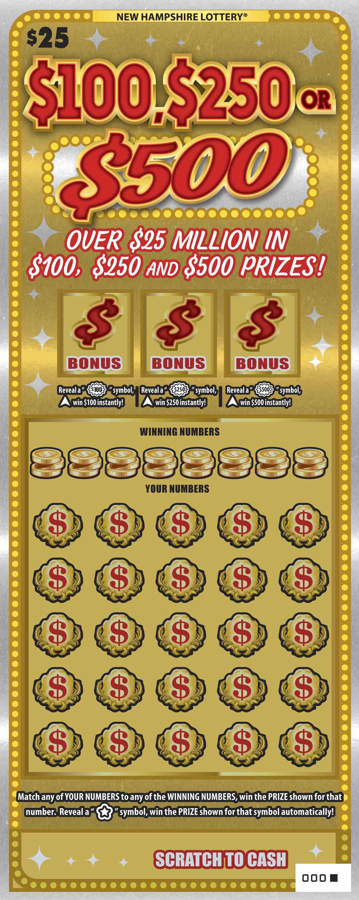 $100, $250 Or $500 Series Ii scratchcard - game number #1651 - front