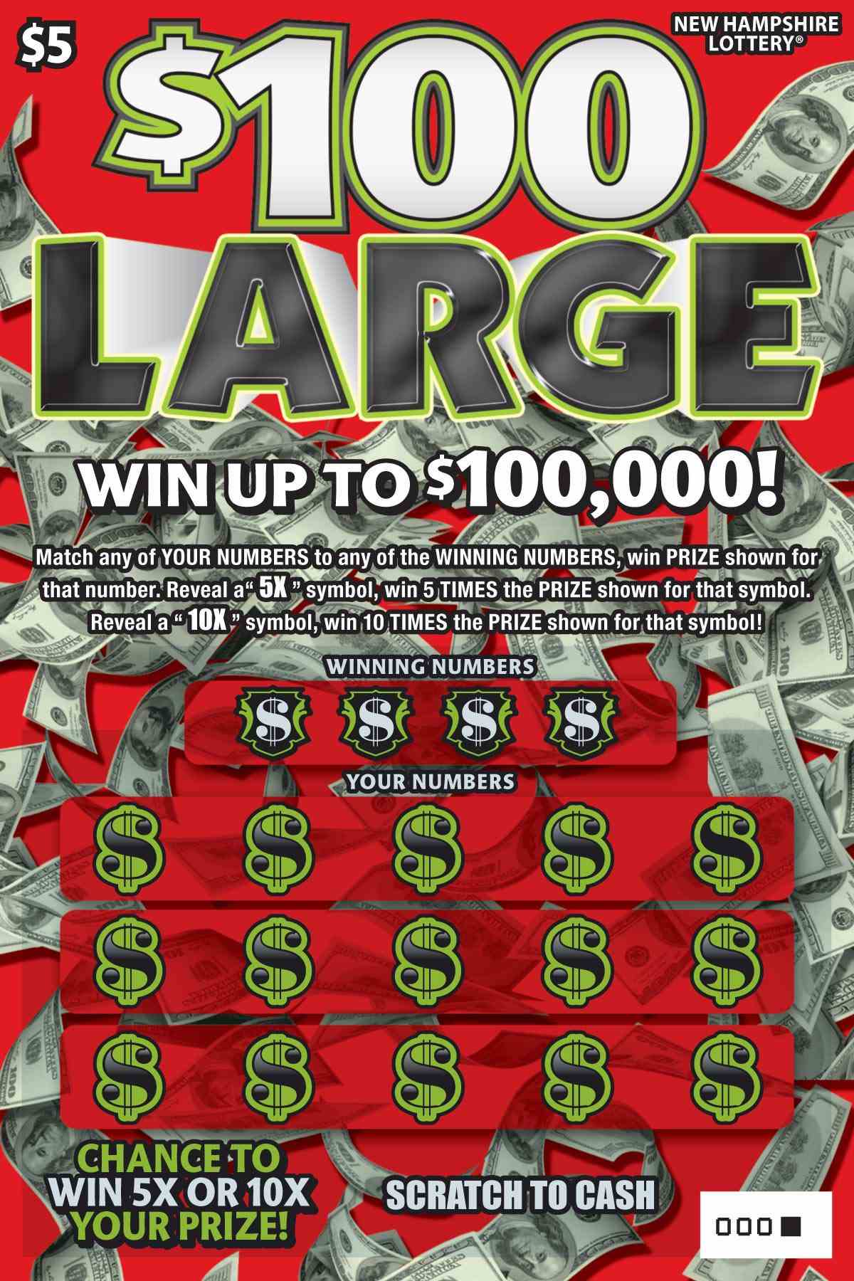 $100 Large scratchcard - game number #1602 - front