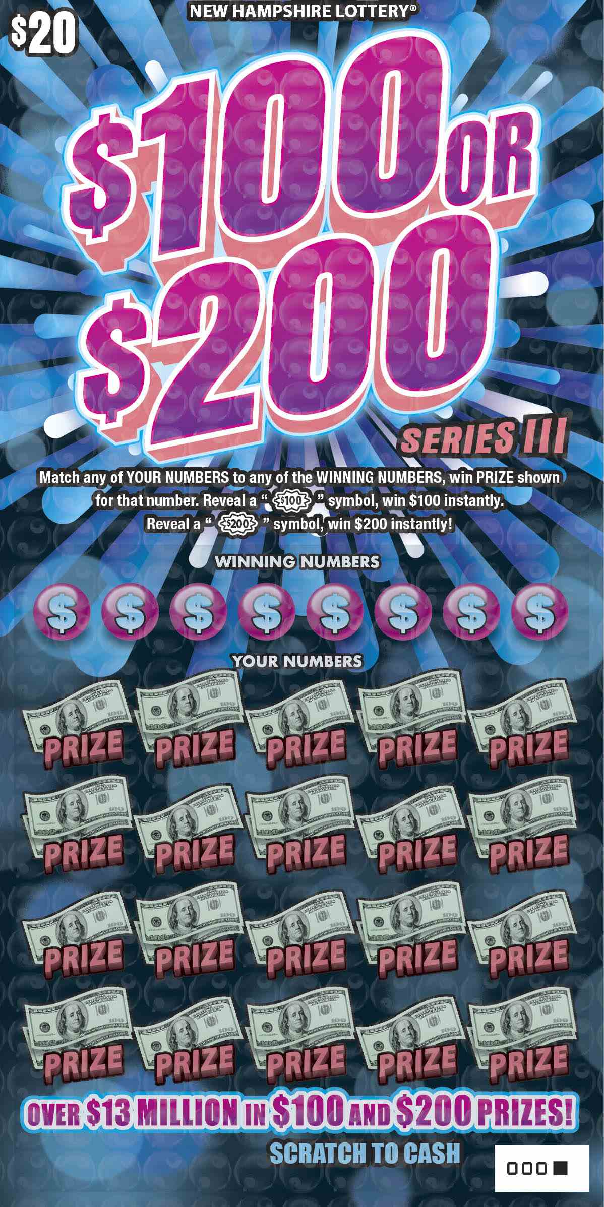 $100 or $200 Series III scratchcard - game number #1628 - front