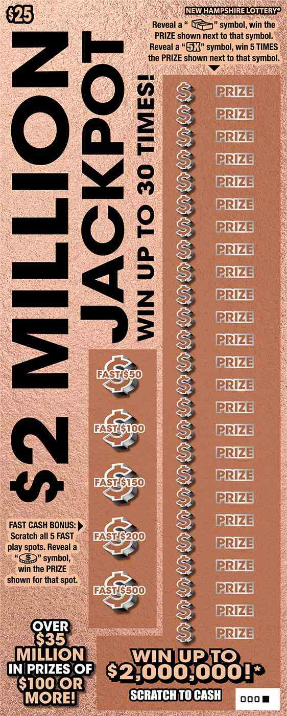 $2 Million Jackpot scratchcard - game number #1582 - front