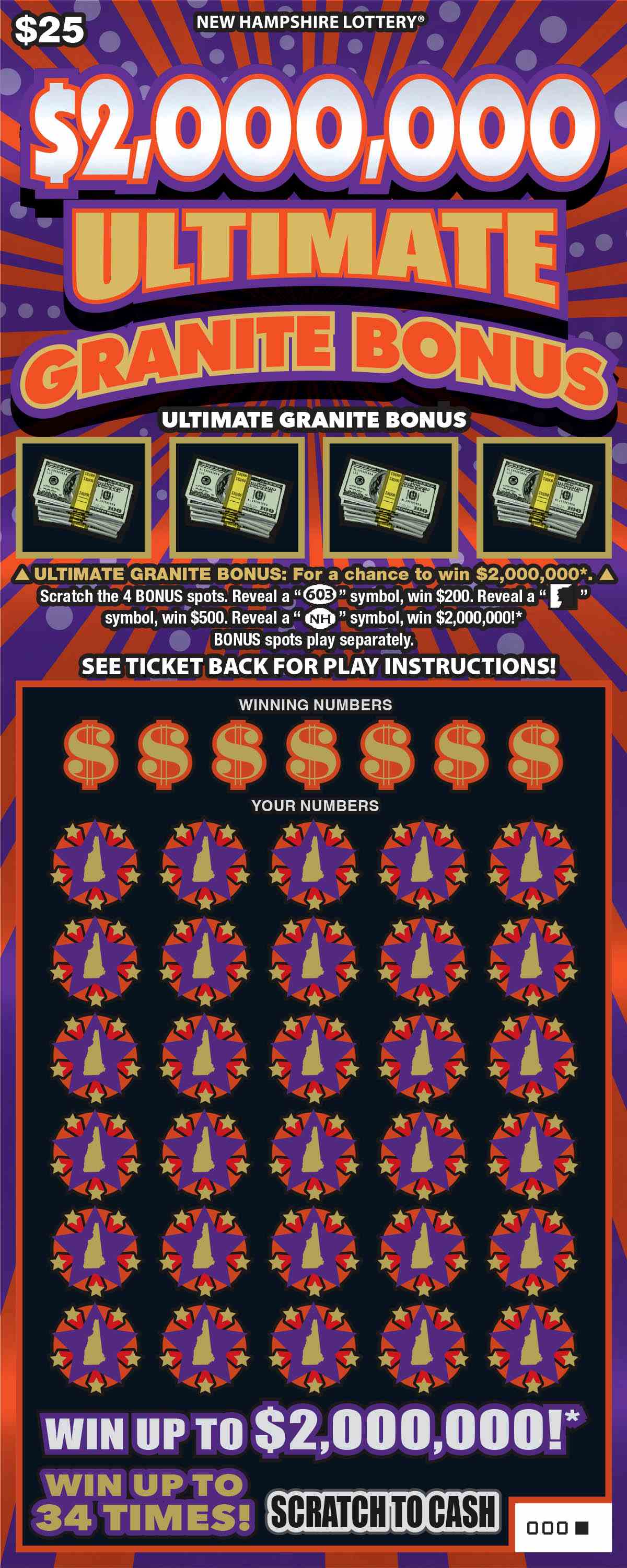 $2 Million Ultimate Granite Bonus scratchcard - game number #1658 - front