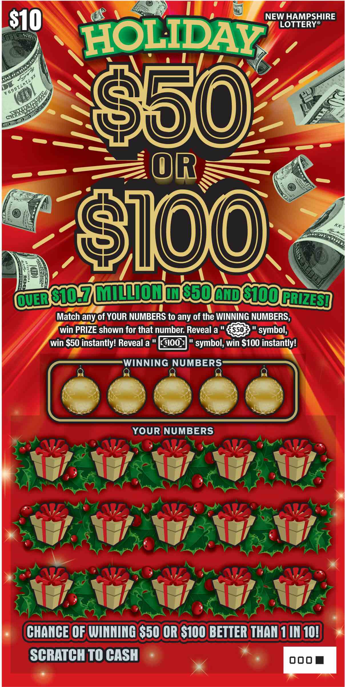 $50 or $100 Series V scratchcard - game number #1608 - front