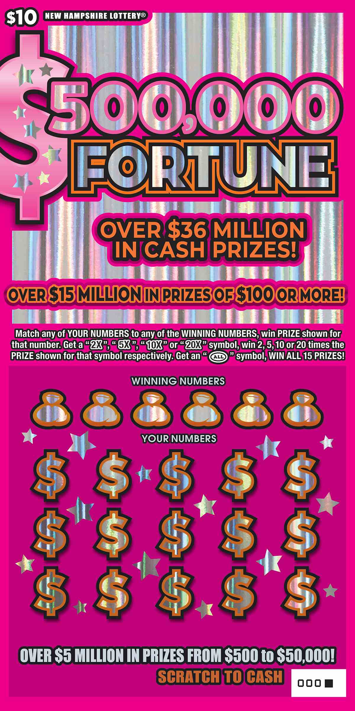 $500,000 Fortunes Series IV scratchcard - game number #1624 - front