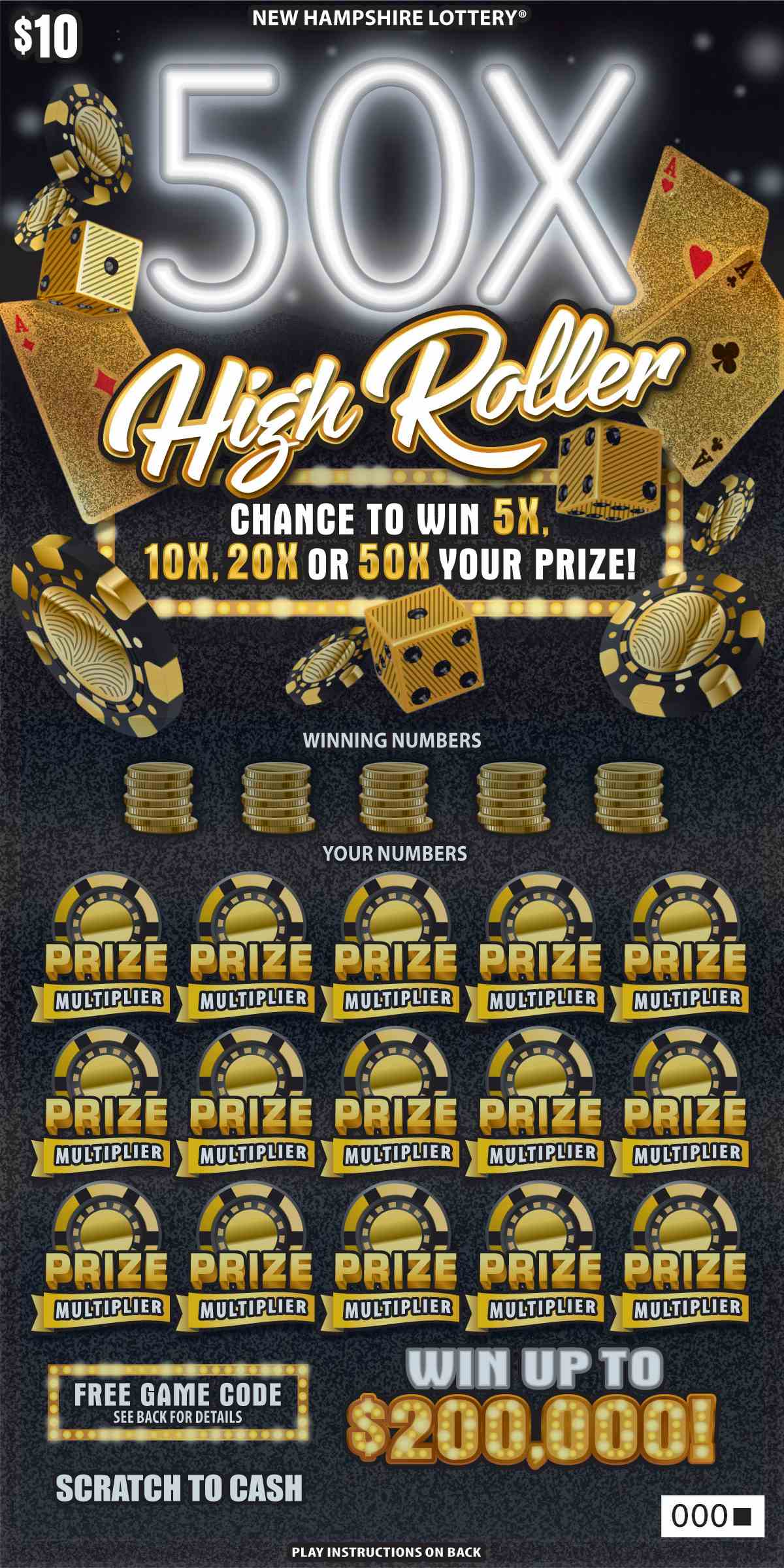 50X High Roller scratchcard - game number #1586 - front