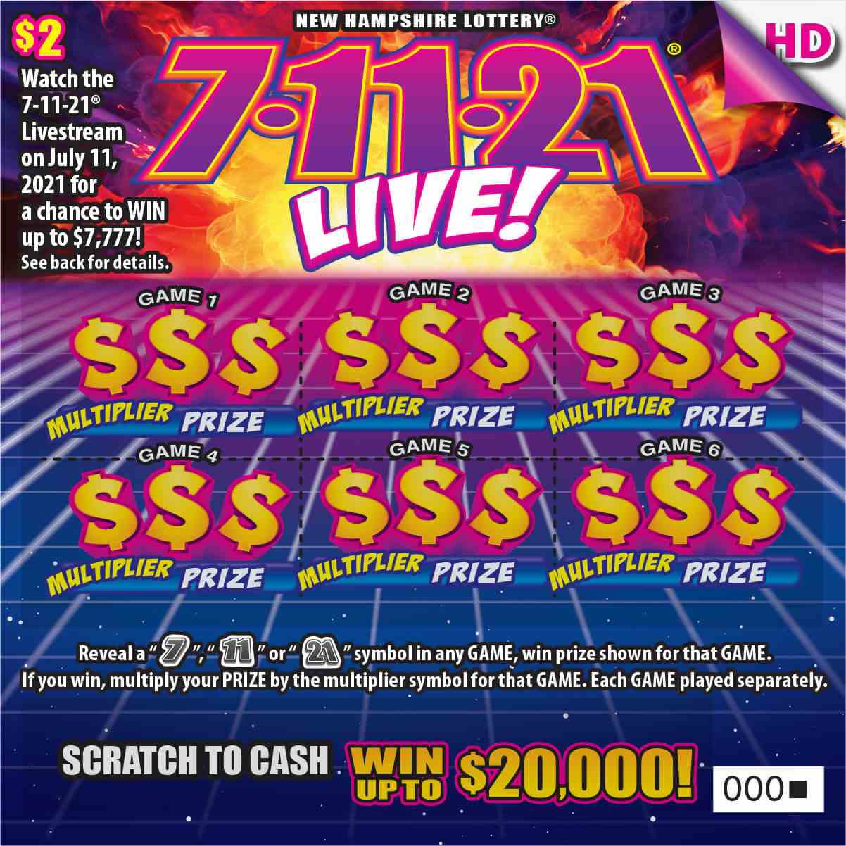 7-11-21 Live scratchcard - game number #1511 - front