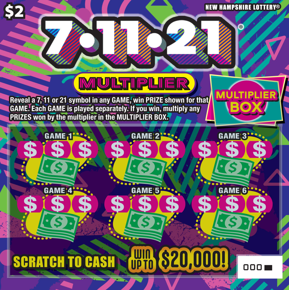 7•11•21 Multiplier scratchcard - game number #1688 - front