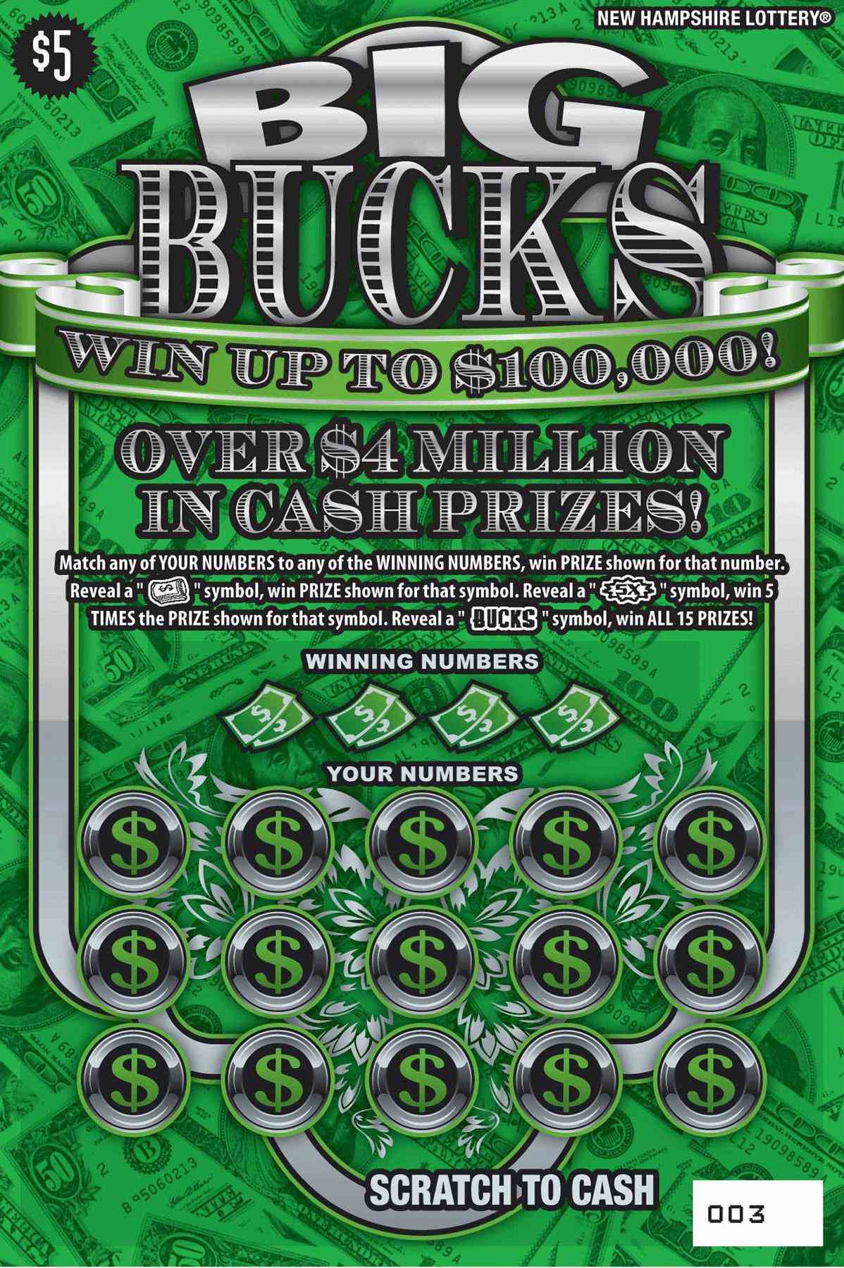 Big Bucks scratchcard - game number #1610 - front