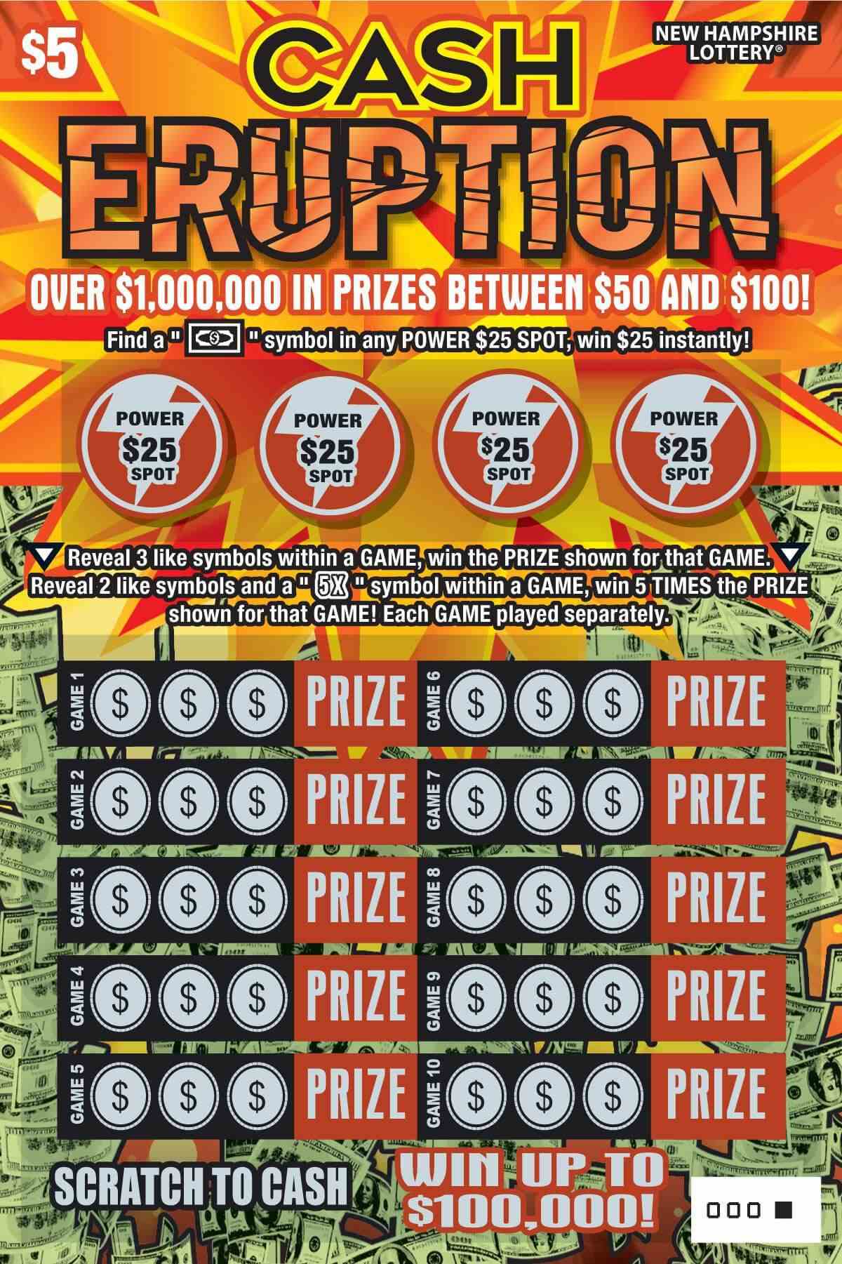 Cash Eruption scratchcard - game number #1607 - front